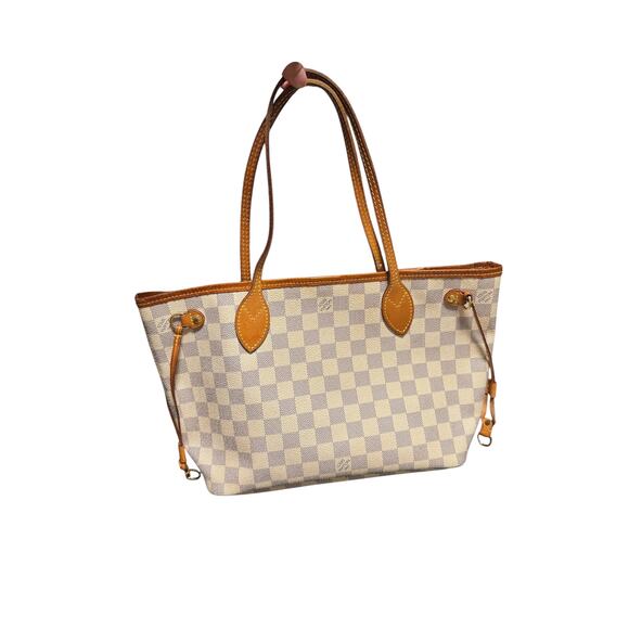 Authentic Louis Vuitton Neverfull PM Tote Bag Damier Azur Canvas Leather Pre-Own - Picture 1 of 10